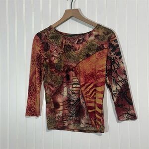 Caia USA Made Mixed Print Top M‎ Abstract Y2K Artsy Grunge Animal Patchwork